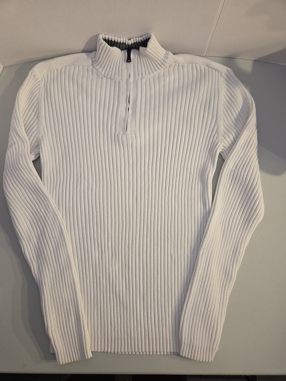 Express Men's Ribbed 100% Cotton 1/4 Zip Sweater Large Muscle Fitted White Y2K